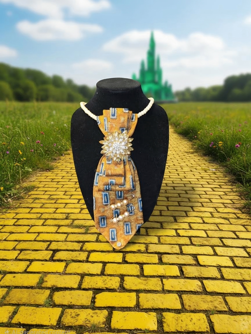 Yellow and Blue Statement Bib Necklace with Crystal Centerpiece - Women Jewelry